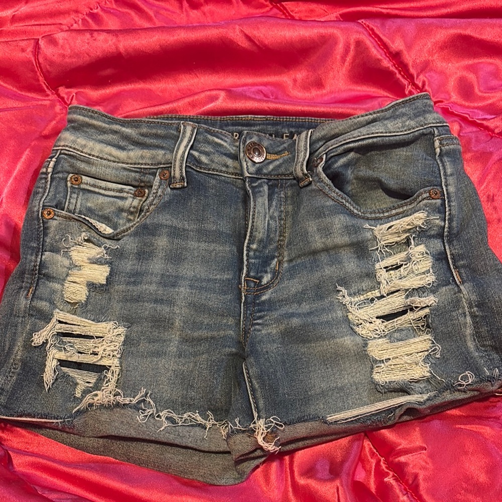 American Eagle Outfitters Blue Jean Shorts Distressed Design